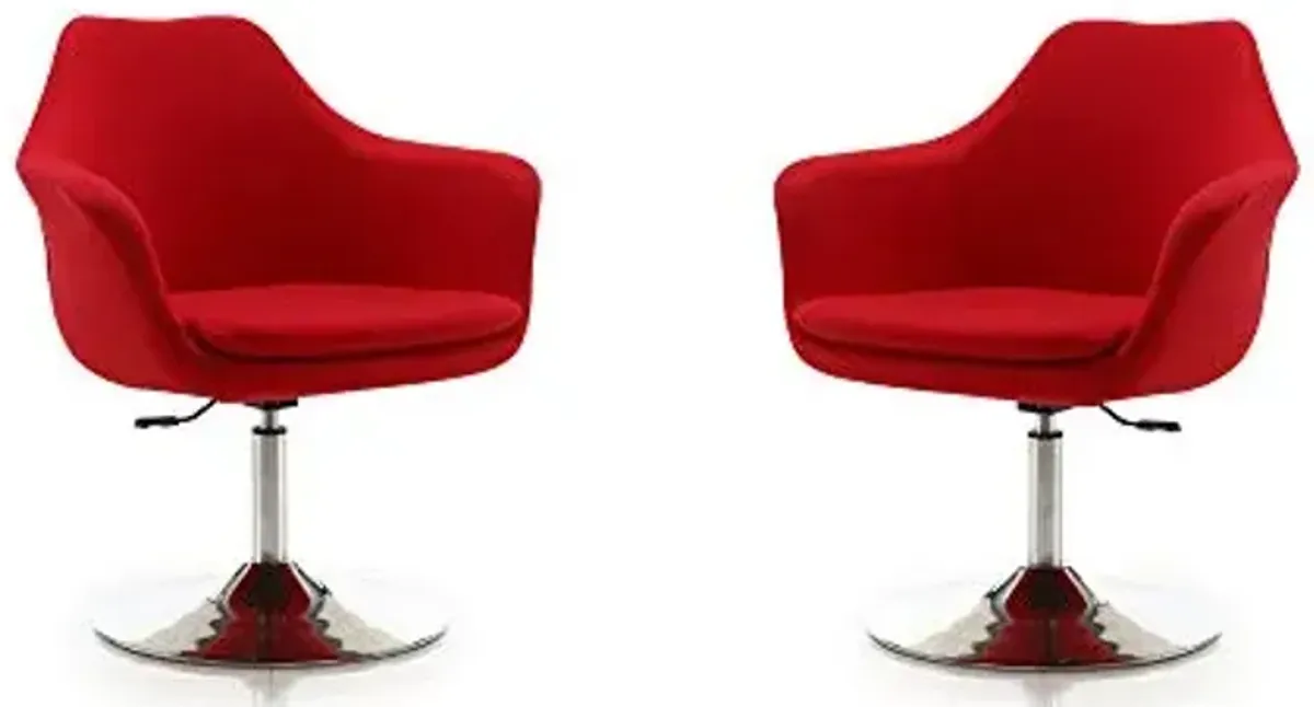Manhattan Comfort Kinsey Adjustable Swivel Accent Chair Set of 2 with 360° Turn, Upholstered in Wool Blend, Polished Chrome Base, Ergonomic Design for Living Room & Home Office, 300 Lbs Capacity, Red
