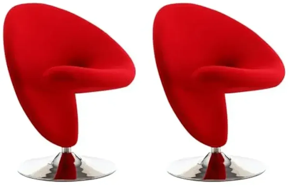 Manhattan Comfort Curl Mid Century Modern Wool Blend Upholstered Living Room Swivel Accent Chair with Chrome Metal Base, Set of 2, Red