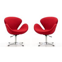 column M Raspberry Mid Century Modern Living Room Round Seat Leather Accent Chair, 22", Set of 2, Red