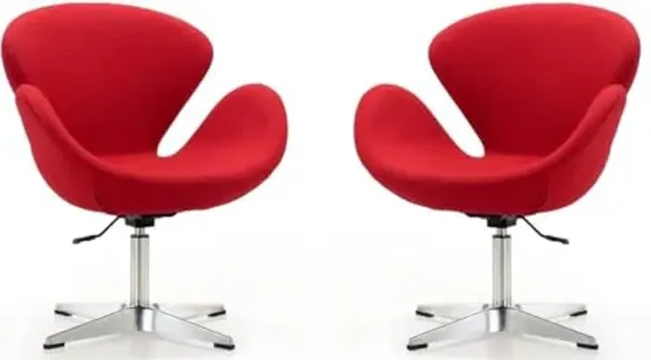 Manhattan Comfort Raspberry Adjustable Swivel Accent Chair Set of 2 with 360° Turn, Polished Chrome Base, Modern Retro Design, Ideal for Living Room and Home Office, Red Wool Blend