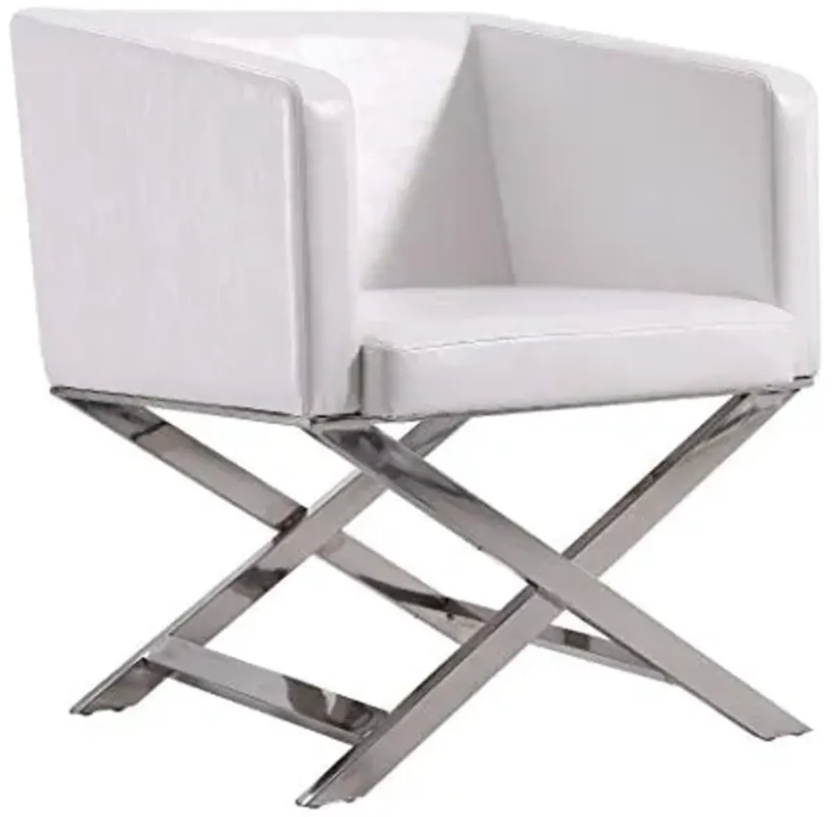 Manhattan Comfort Hollywood Lounge Accent Chair Set of 2, Faux Leather Upholstered Armchair with Polished Chrome Finish, Modern Design, Hand-Welded X-Shaped Legs, Fully Assembled, White