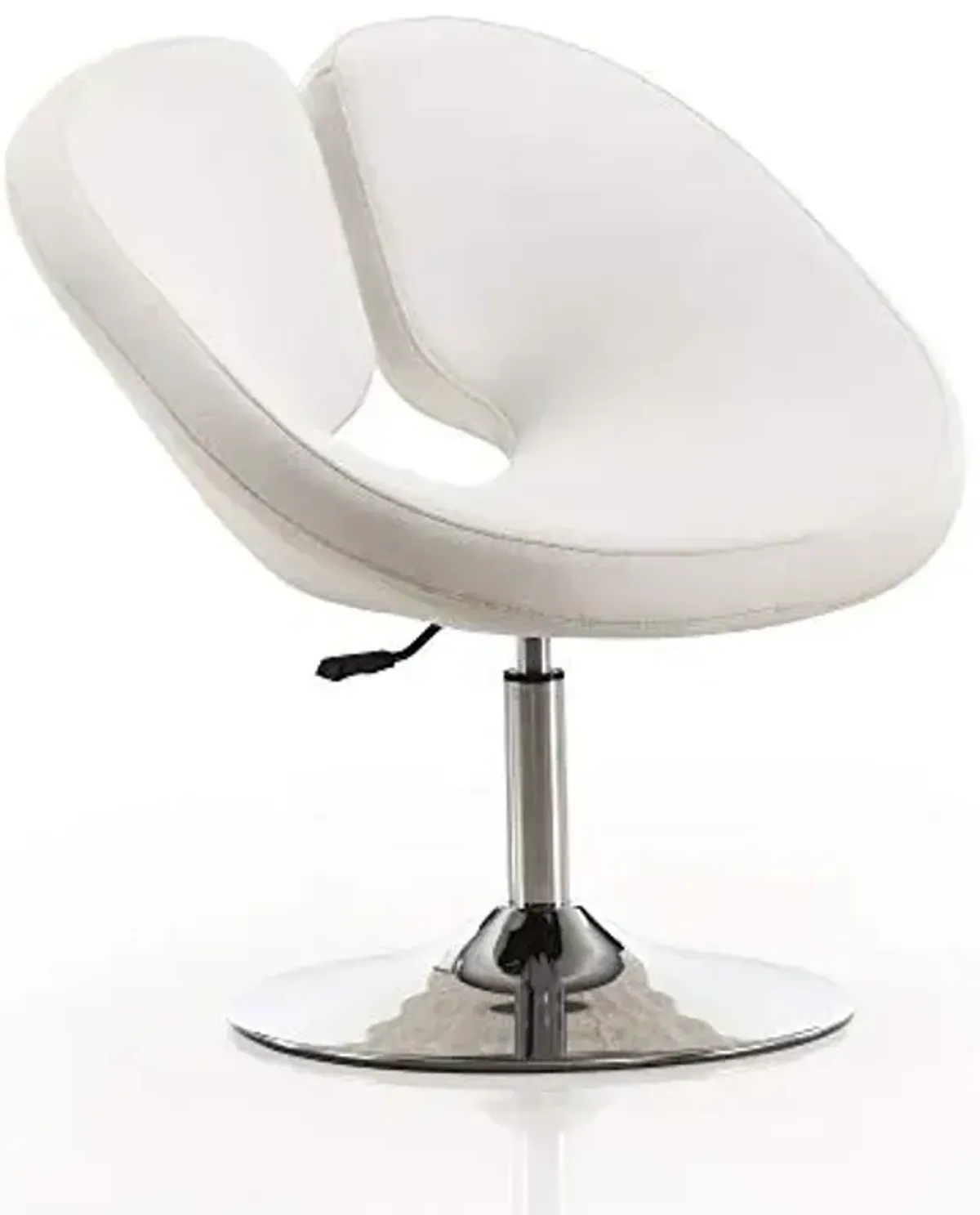 Manhattan Comfort Raspberry Mid Century Modern Living Room Round Seat Leather Accent Chair, 22", Set of 2, White