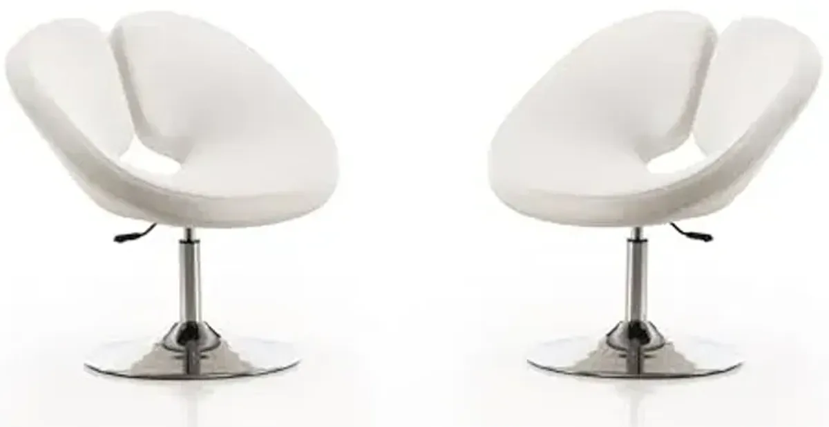 Manhattan Comfort Raspberry Mid Century Modern Living Room Round Seat Leather Accent Chair, 22", Set of 2, White