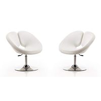 column M Raspberry Mid Century Modern Living Room Round Seat Leather Accent Chair, 22", Set of 2, White