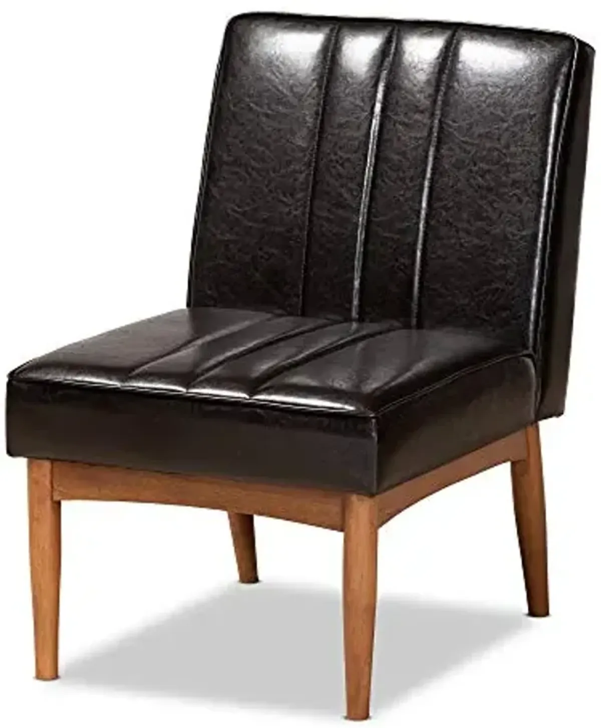 Baxton Studio Daymond Mid-Century Modern Dark Brown Faux Leather Upholstered and Walnut Brown Finished Wood Dining Chair
