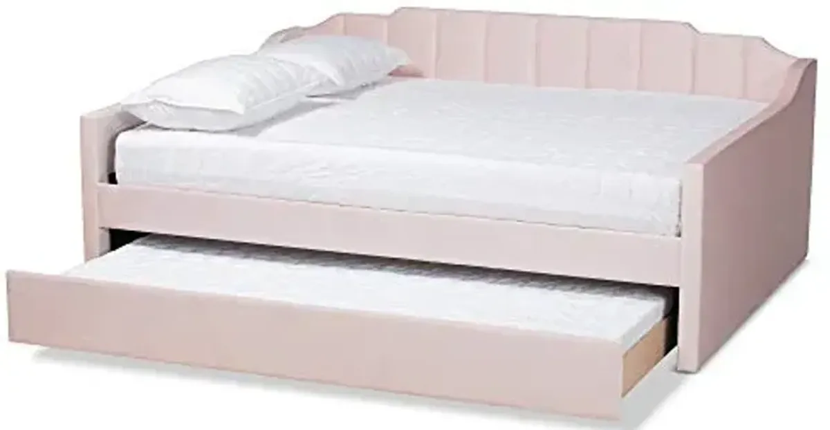 Baxton Studio Lennon Daybeds, Full, Twin, Pink Velvet