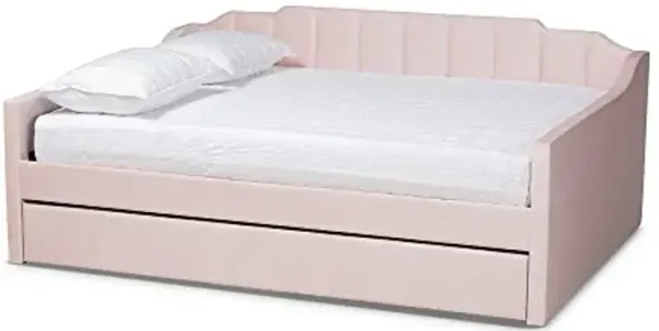 Baxton Studio Lennon Modern and Contemporary Pink Velvet Fabric Upholstered Full Size Daybed with Trundle