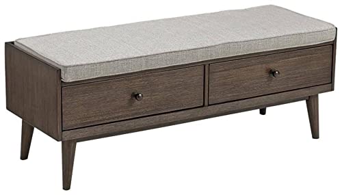Signature Design by Ashley Chetfield Upholstered Mid-Century Modern Storage Bench, Brown