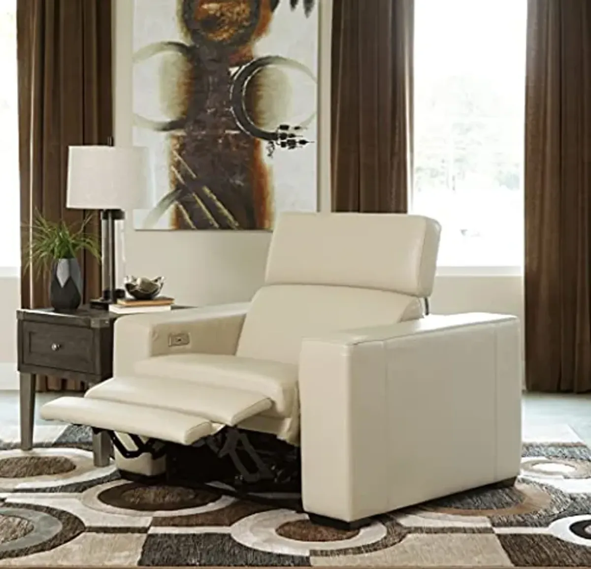 Signature Design by Ashley Texline Power Recliner with Adjustable Headrest, Beige