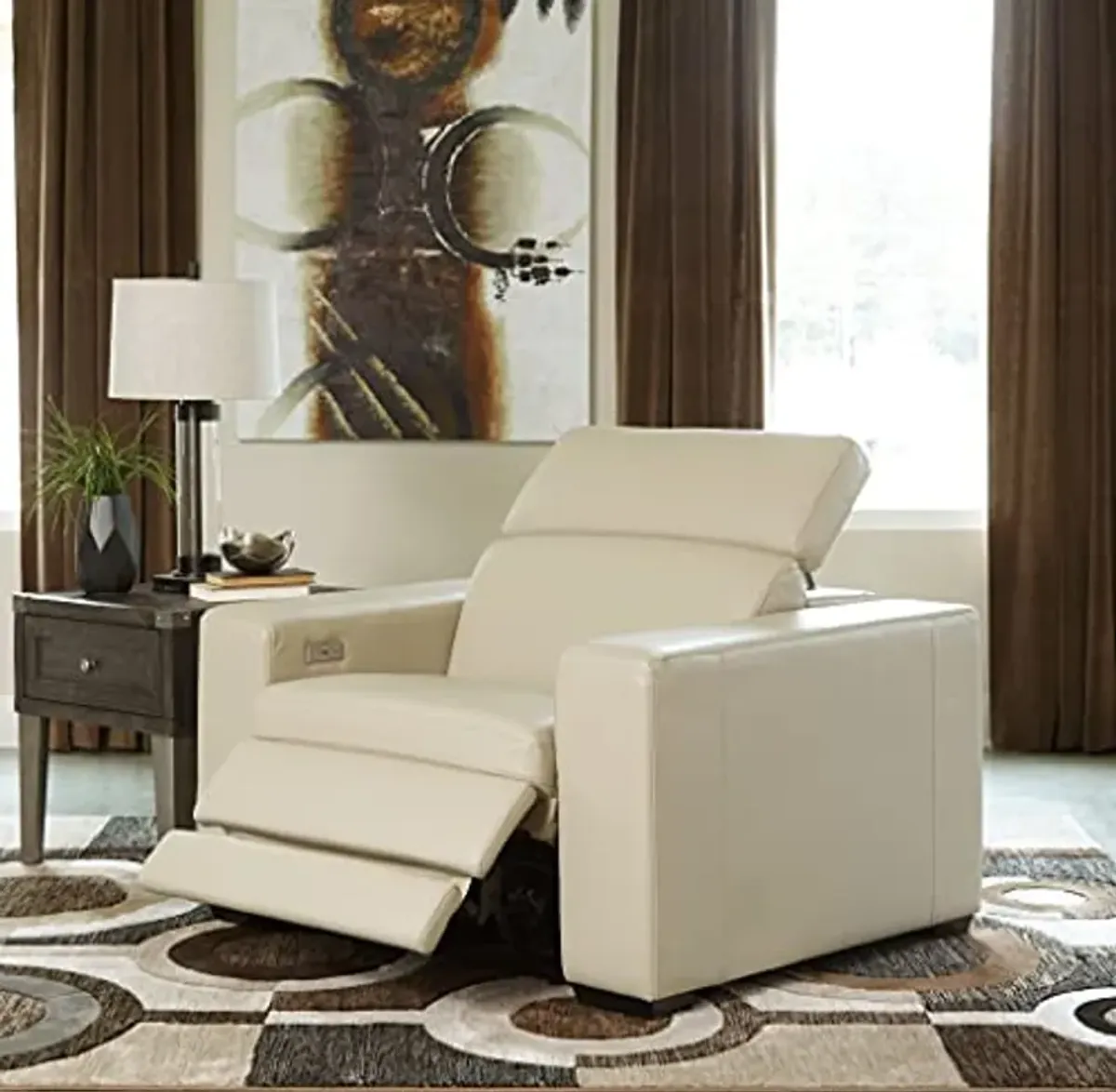 Signature Design by Ashley Texline Power Recliner with Adjustable Headrest, Beige