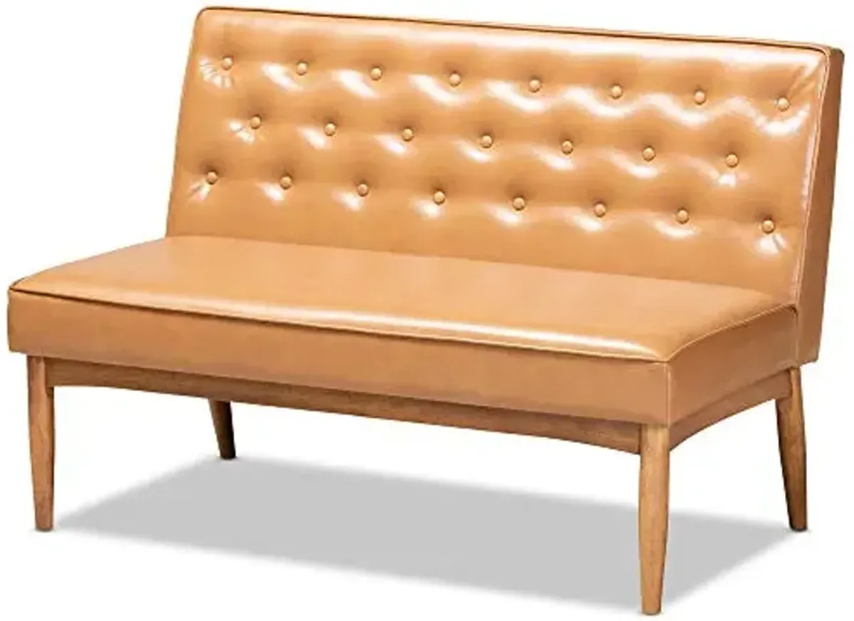 Baxton Studio Riordan Mid-Century Modern Tan Faux Leather Upholstered and Walnut Brown Finished Wood 4-Piece Dining Nook Set