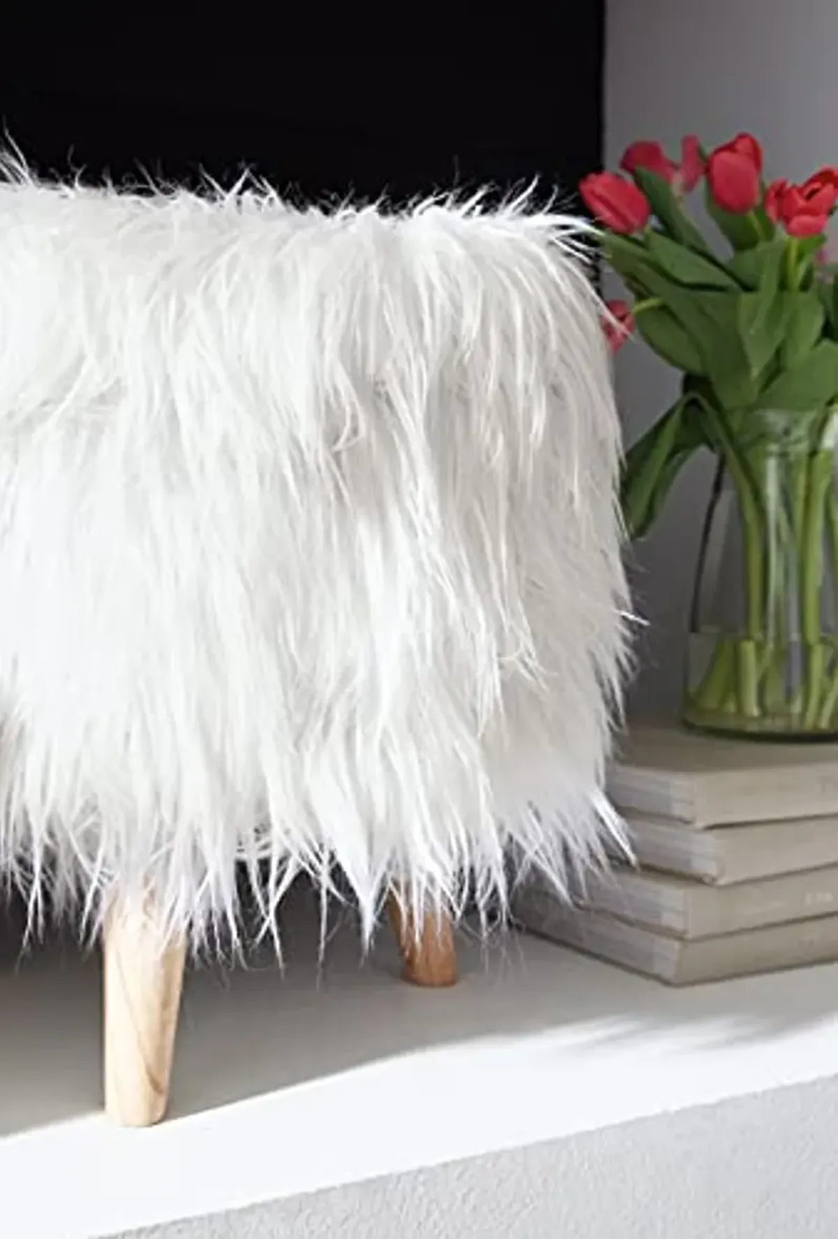 Signature Design by Ashley Elson Modern Chic Faux Fur Storage Ottoman, White