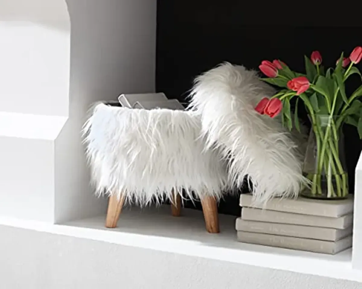 Signature Design by Ashley Elson Modern Chic Faux Fur Storage Ottoman, White