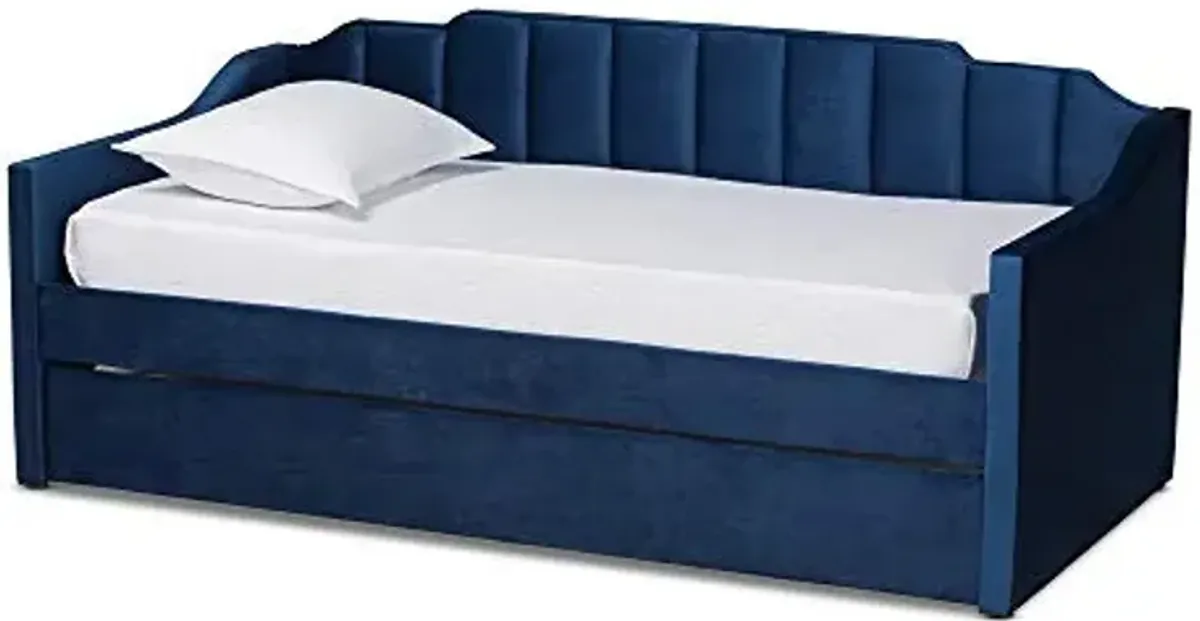 Baxton Studio Lennon Daybeds, Twin, Twin, Navy Blue Velvet