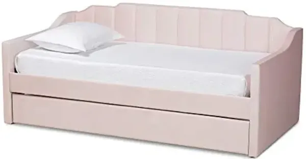 Baxton Studio Lennon Daybeds, Twin, Twin, Pink Velvet
