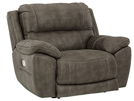 Signature Design by Ashley Cranedall Wide Seat Power Recliner, Fabric, Dark Gray