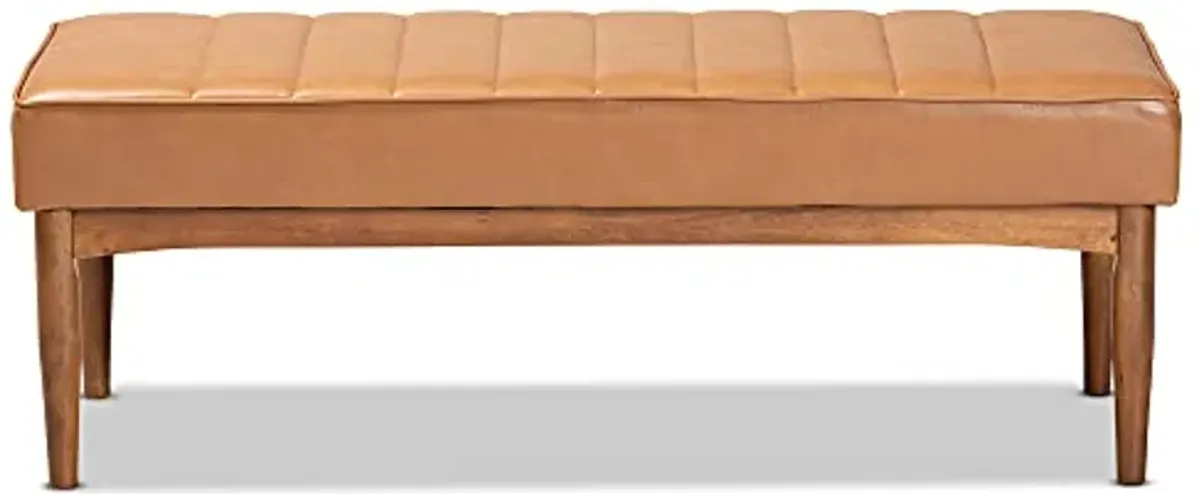 Baxton Studio Daymond Mid-Century Modern Tan Faux Leather Upholstered and Walnut Brown Finished Wood Dining Bench