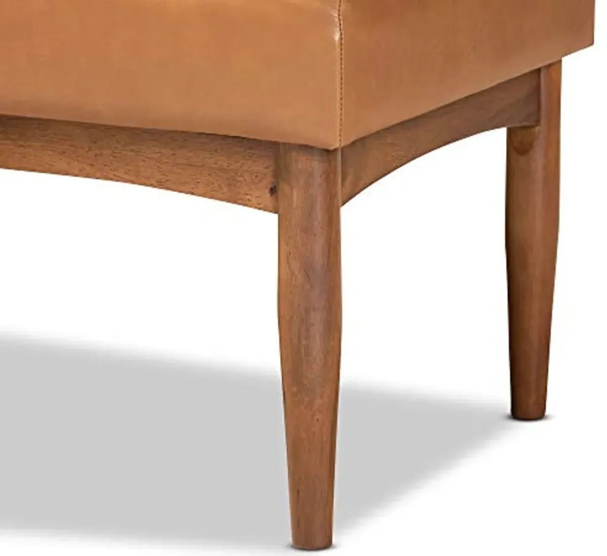 Baxton Studio Daymond Mid-Century Modern Tan Faux Leather Upholstered and Walnut Brown Finished Wood Dining Bench