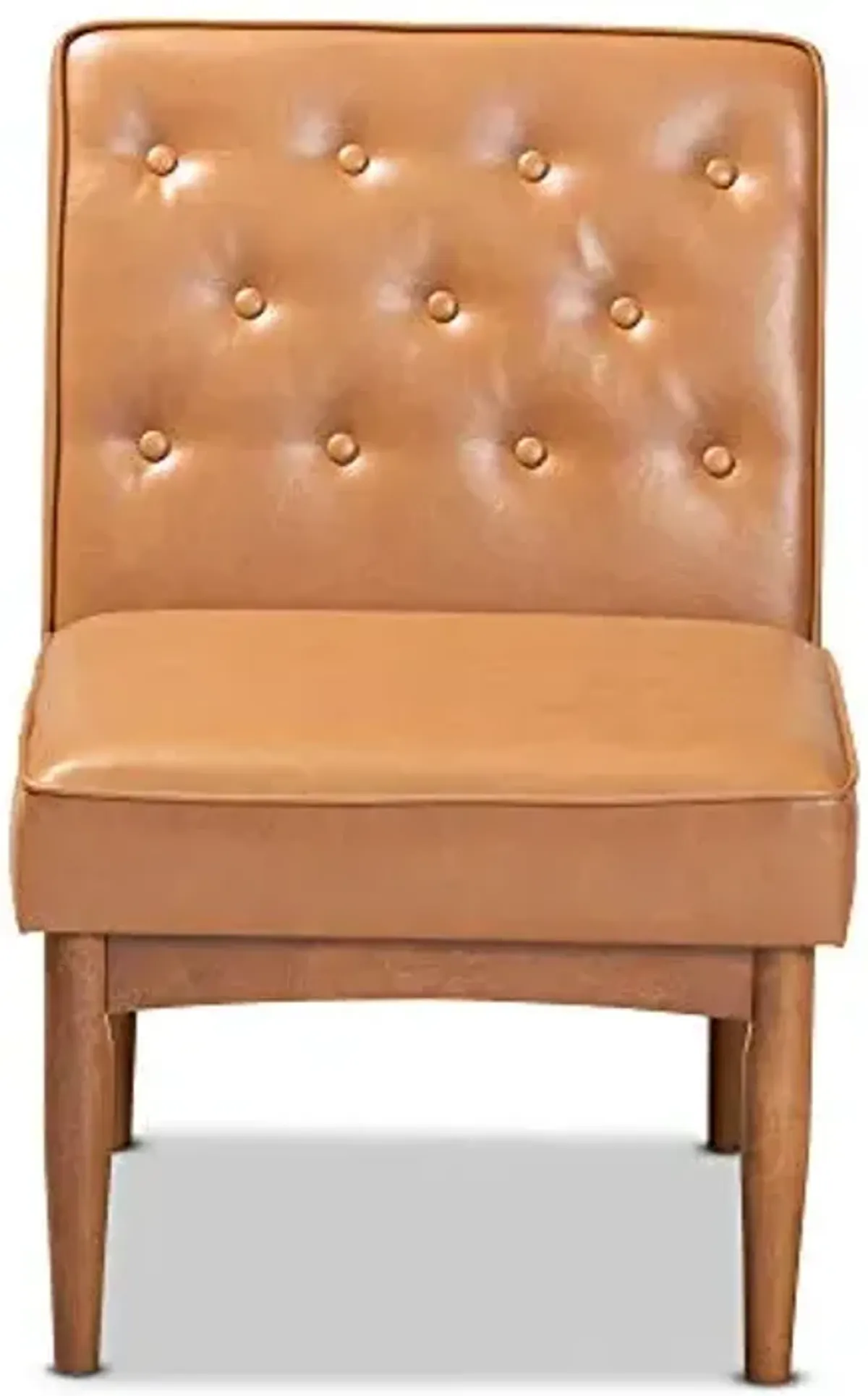 Baxton Studio Riordan Mid-Century Modern Tan Faux Leather Upholstered and Walnut Brown Finished Wood Dining Chair