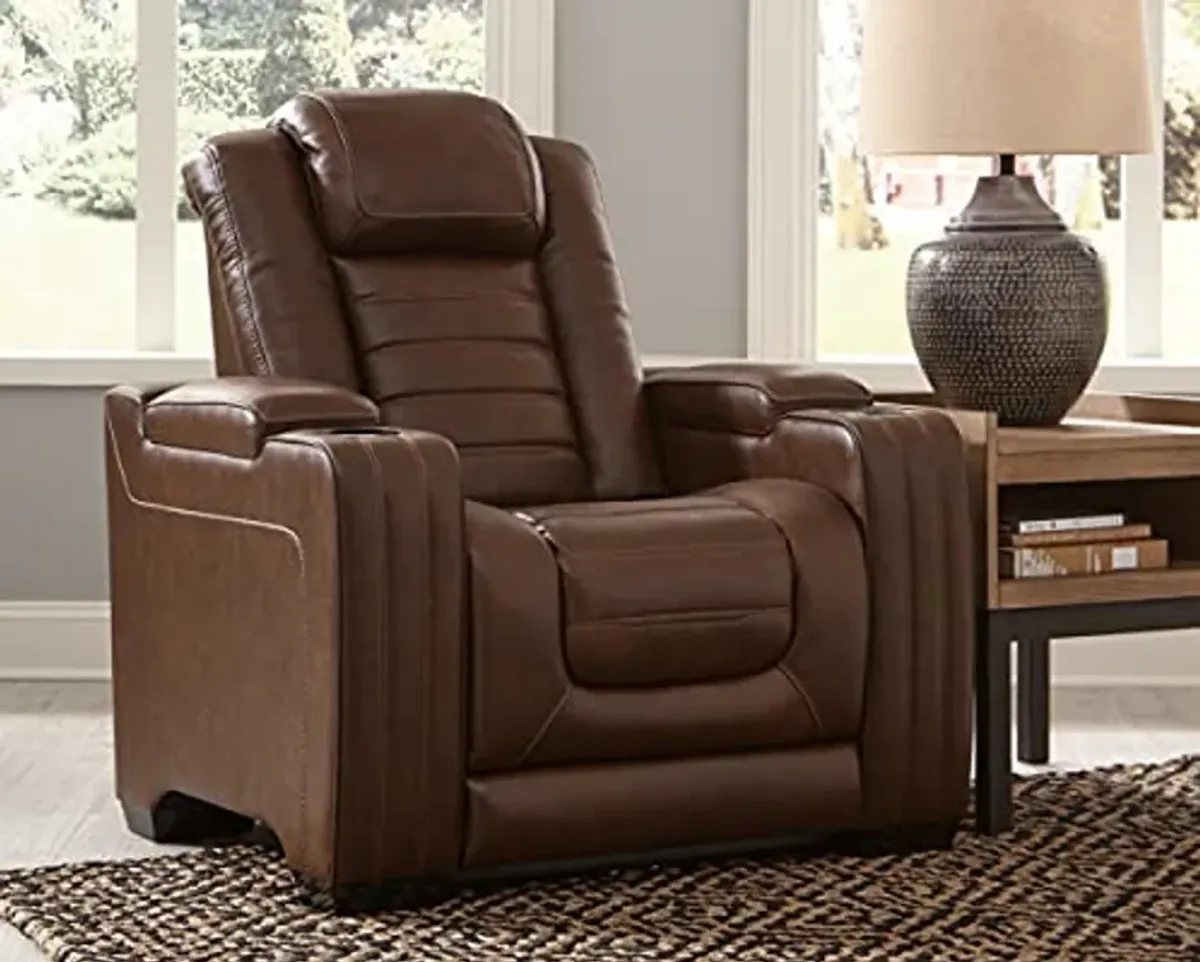 Signature Design by Ashley Backtrack Power Recliner with Adjustable Headrest, Dark Brown