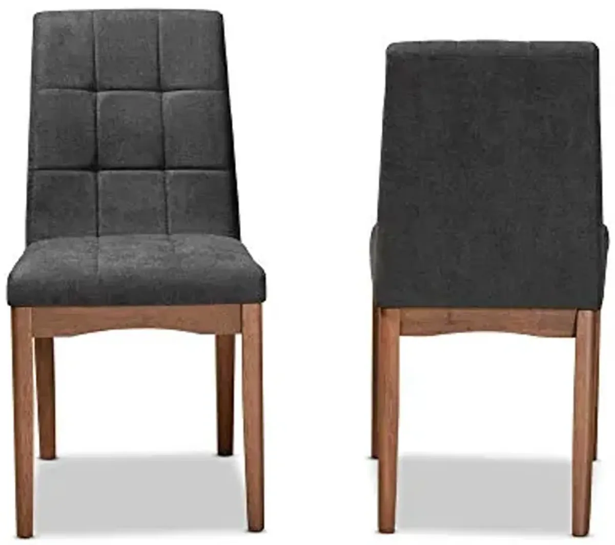 Baxton Studio Tara Dining Chair Set Transitional Dark Grey Fabric Upholstered and Walnut Brown Finished Wood 2-Piece Dining Chair Set
