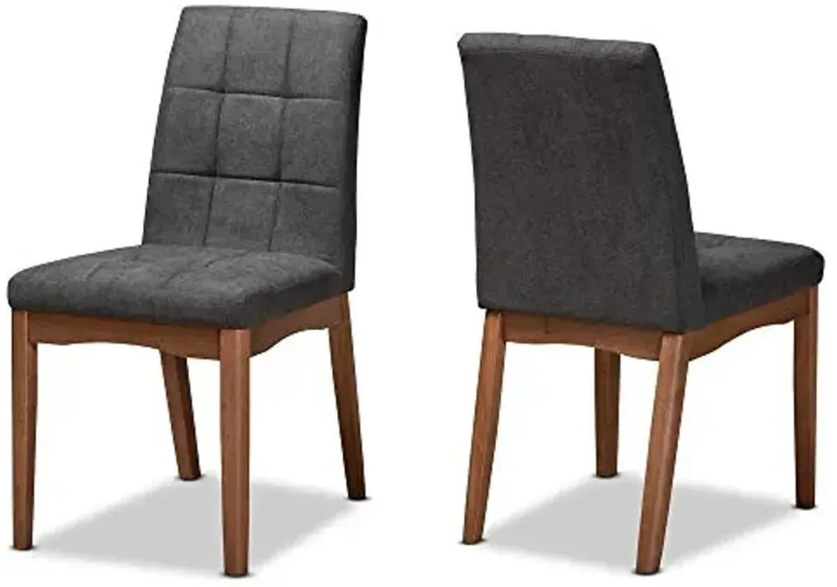 Baxton Studio Tara Dining Chair Set Transitional Dark Grey Fabric Upholstered and Walnut Brown Finished Wood 2-Piece Dining Chair Set