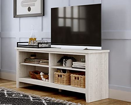 Signature Design by Ashley Dorrinson Modern Farmhouse Open TV Stand, Fits TVs up to 69", Whitewash