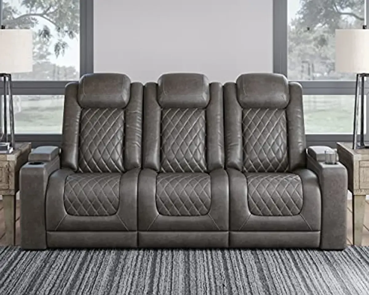 Signature Design by Ashley Hyllmont Power RecliningSofa with Adjustable Headrest, Weathered Gray