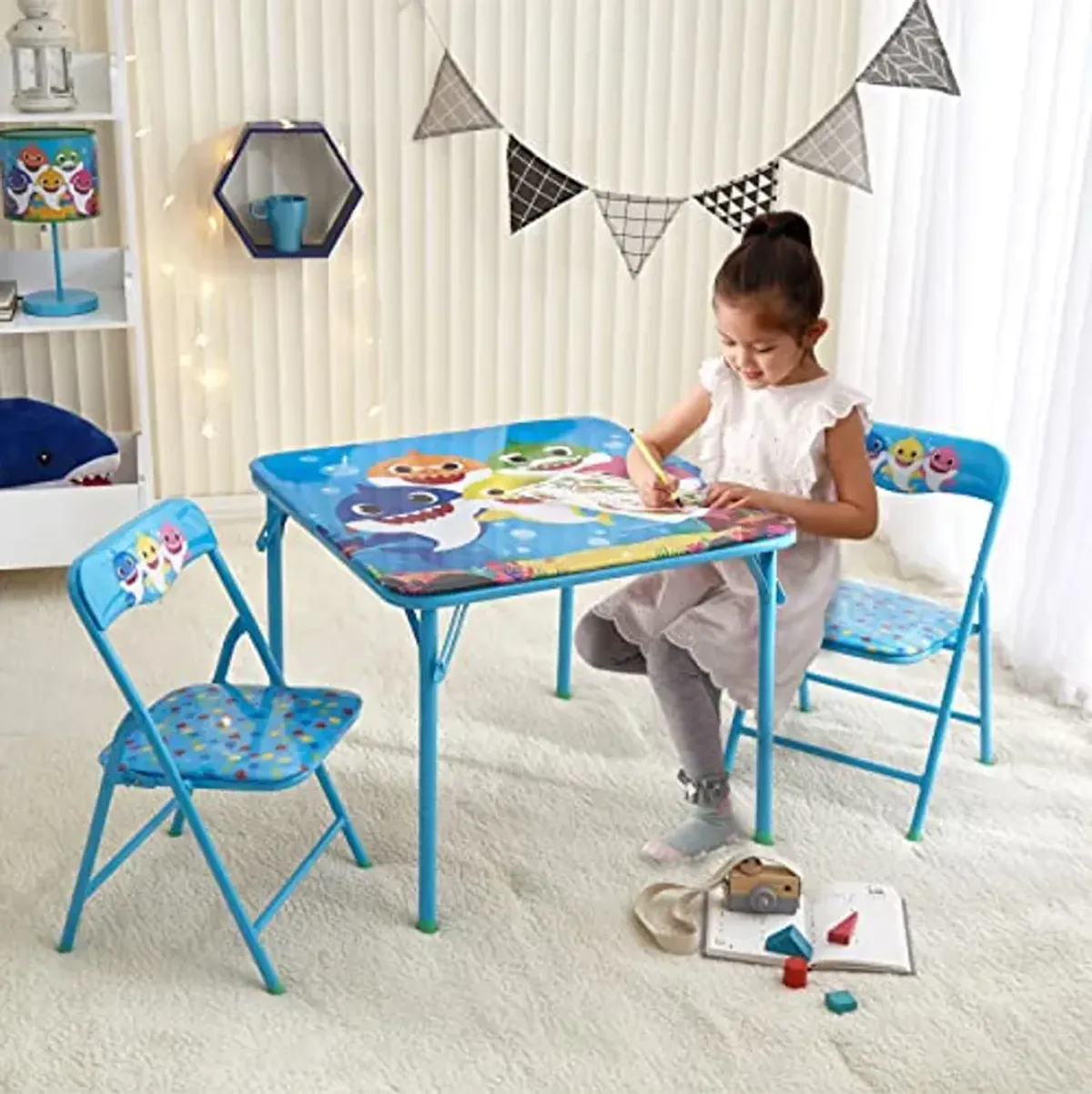 Baby Shark 3 Piece Children's Activity Square Table and Chair Set, Ages 3+