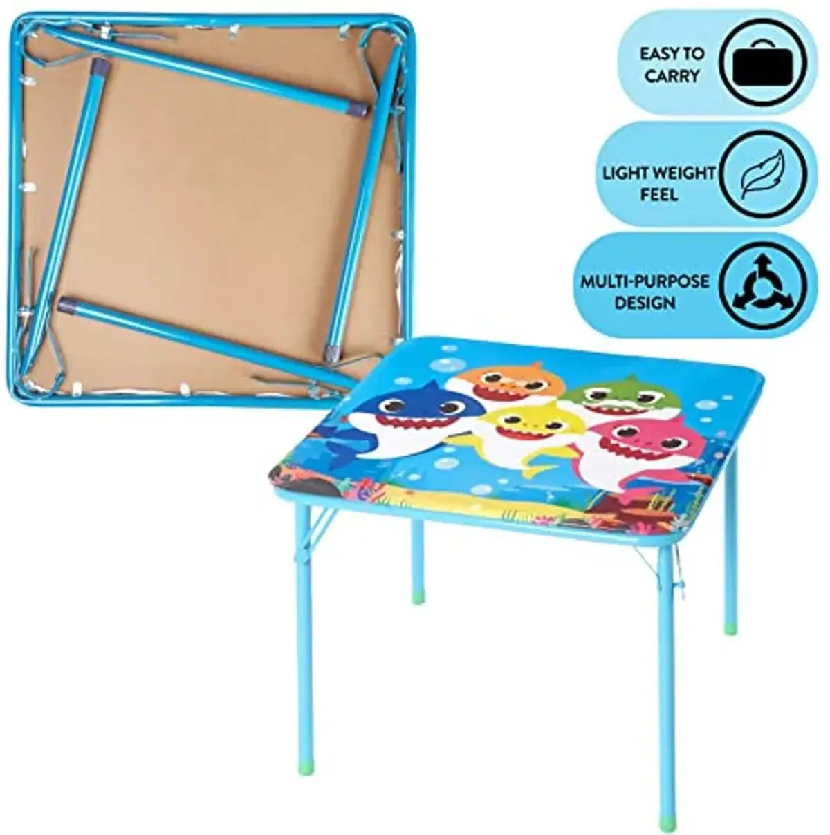 Baby Shark 3 Piece Children's Activity Square Table and Chair Set, Ages 3+