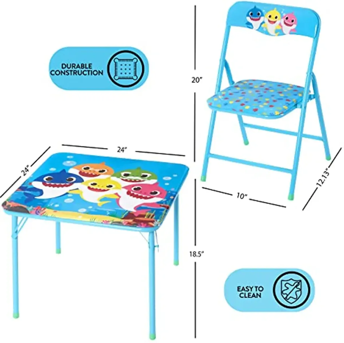 Baby Shark 3 Piece Children's Activity Square Table and Chair Set, Ages 3+