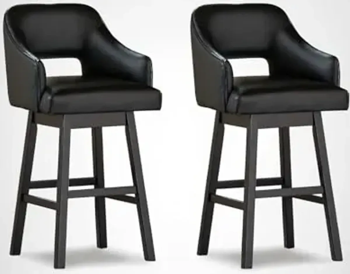 Signature Design by Ashley 31" Tallenger Modern Pub Height Upholstered Swivel Barstool 2 Count, Black & Dark Brown