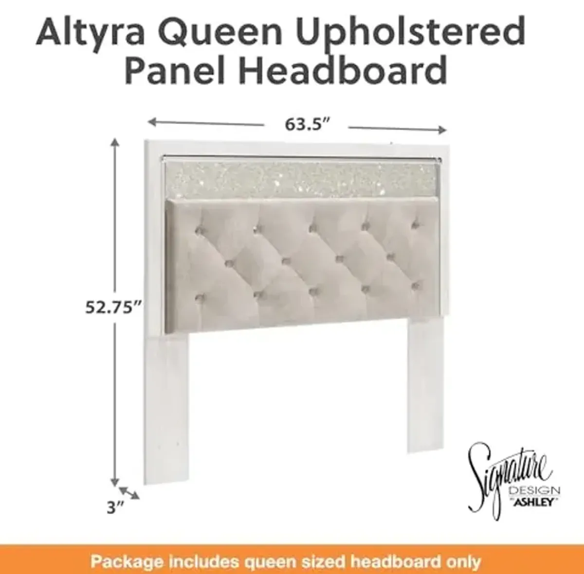 Signature Design by Ashley Altyra Queen/Full Glam Upholstered Panel Headboard, White