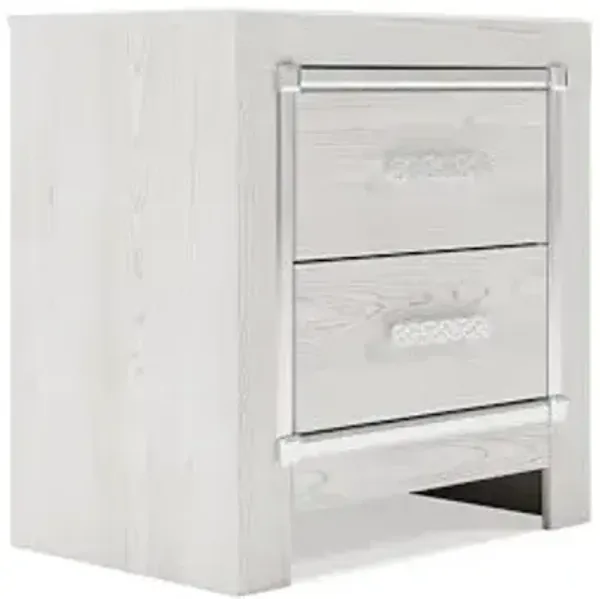 Signature Design by Ashley Altyra Contemporary Nightstand with 2 Storage Drawers, USB and Wireless Charging, Chrome-Tone Handles, Wood, 24.41" High, White