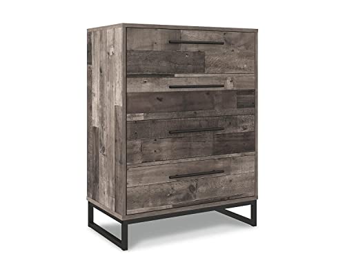 Signature Design by Ashley Neilsville Industrial 4 Drawer Chest of Drawers, Butcher Block Gray