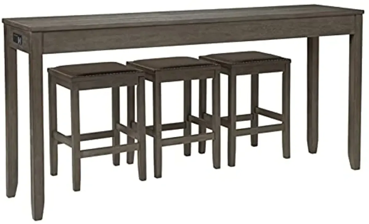 Signature Design by Ashley Rokane Urban Farmhouse Counter Height Dining Room Table Set with 3 Bar Stools, Brown