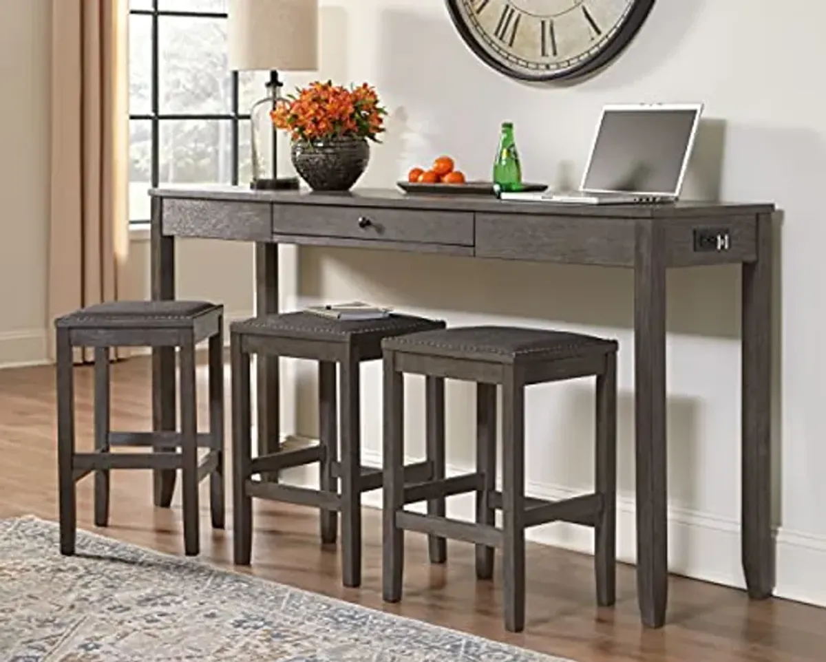 Signature Design by Ashley Rokane Urban Farmhouse Counter Height Dining Room Table Set with 3 Bar Stools, Brown