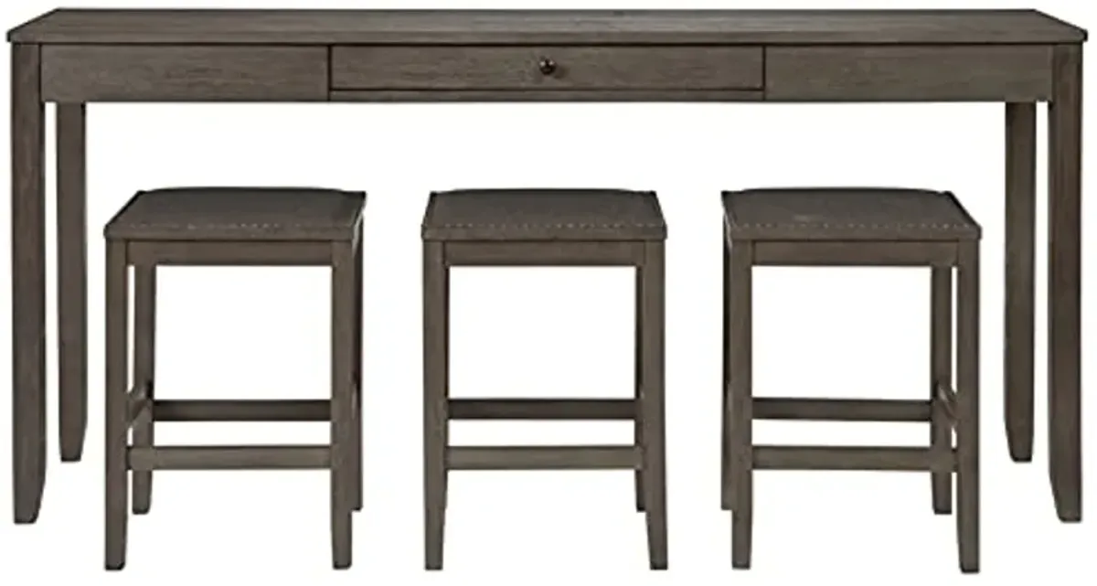 Signature Design by Ashley Rokane Urban Farmhouse Counter Height Dining Room Table Set with 3 Bar Stools, Brown