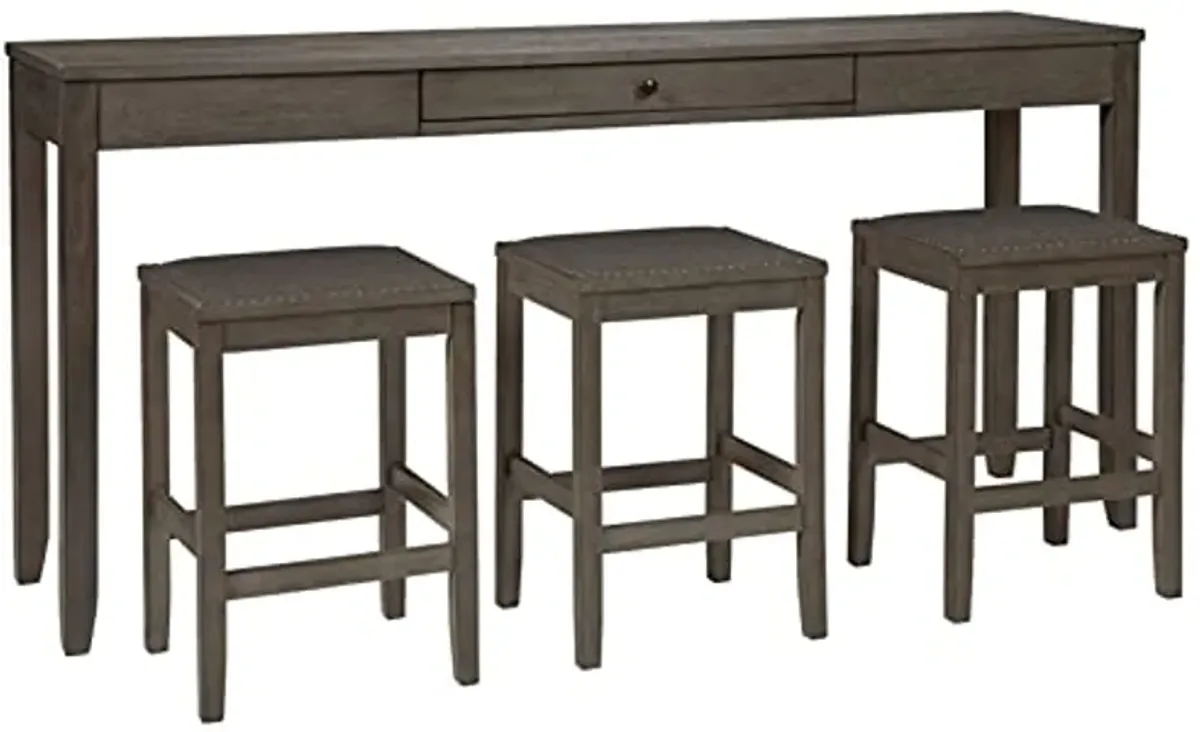 Signature Design by Ashley Rokane Urban Farmhouse Counter Height Dining Room Table Set with 3 Bar Stools, Brown