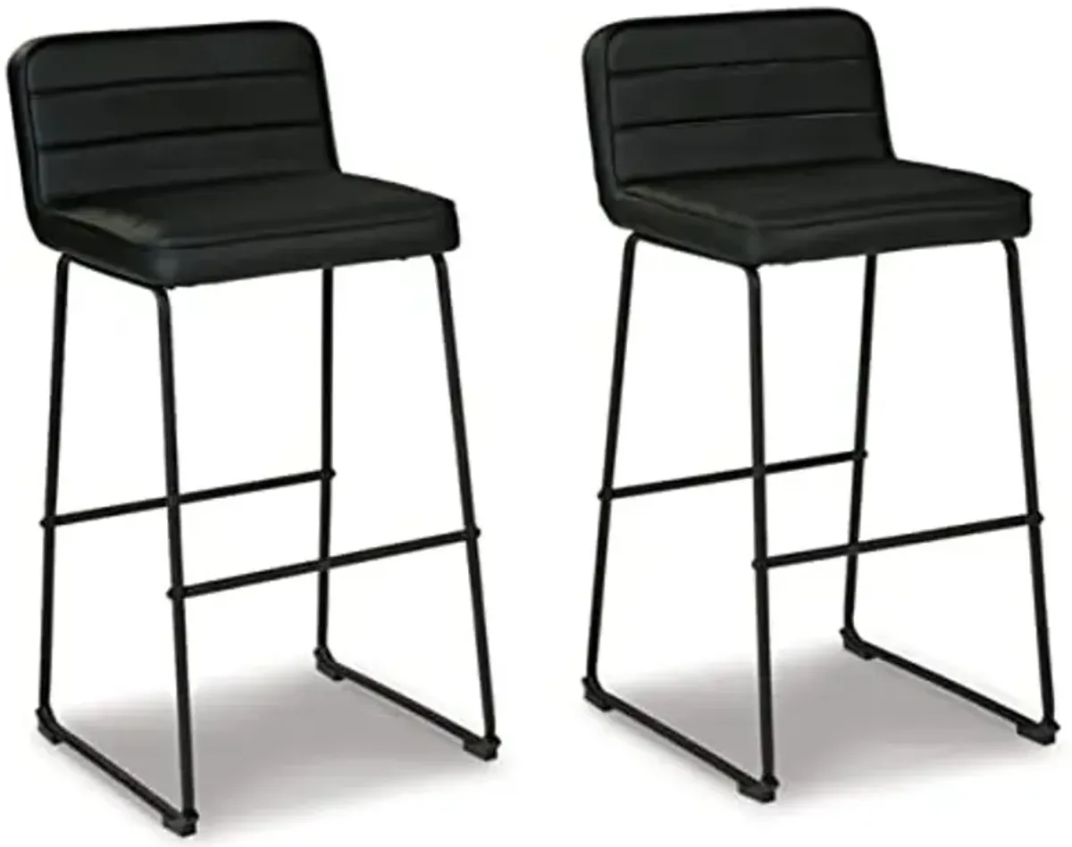 Signature Design by Ashley Nerison 31.75" Bar Height Upholstered Barstool, Set of 2, Black