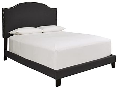Signature Design by Ashley Adelloni Queen Upholstered Bed with Nailhead Trim, Charcoal