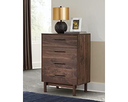 Signature Design by Ashley Calverson Mid-Century Modern 4 Drawer Chest of Drawers, Mocha Brown