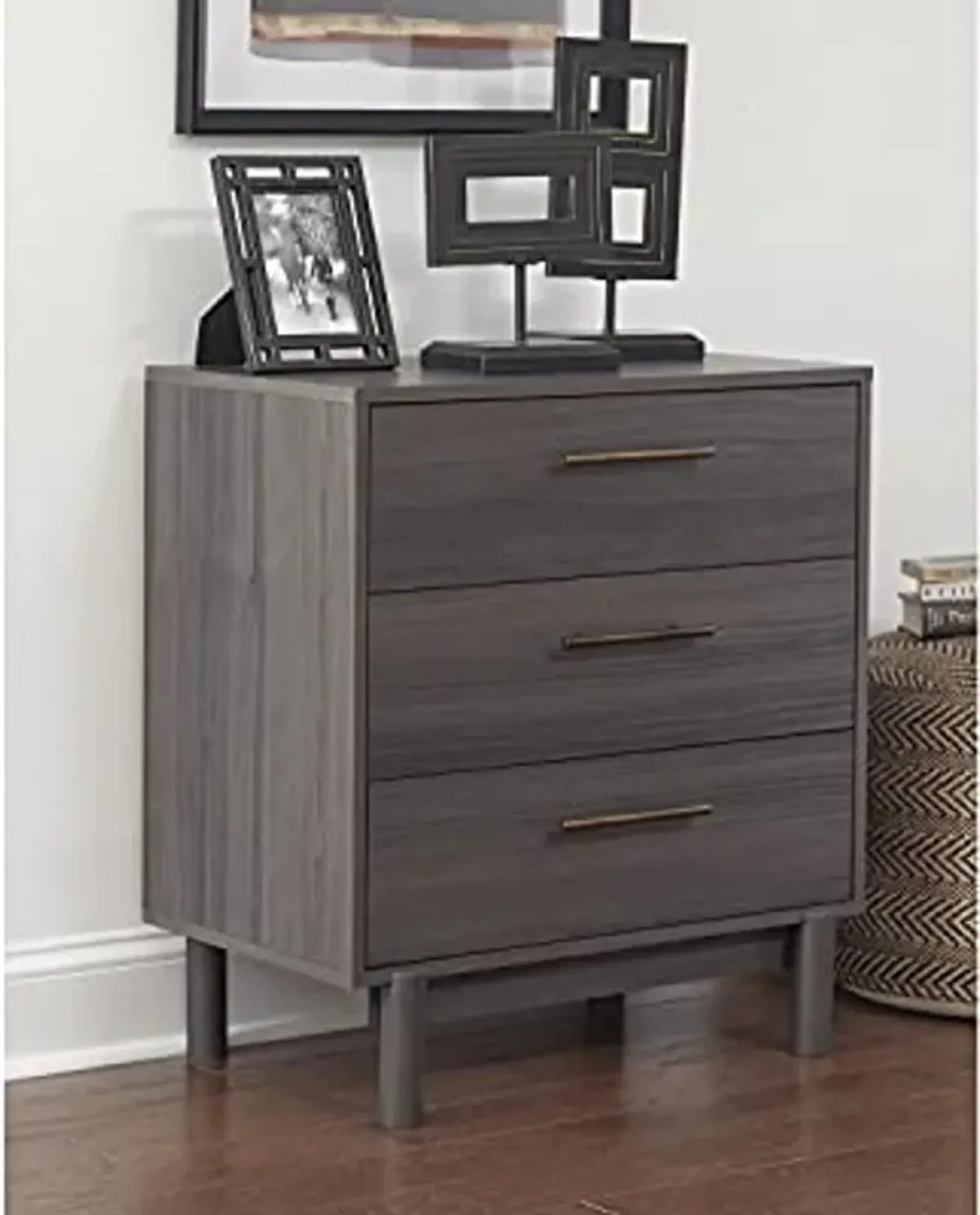 Signature Design by Ashley Brymont Mid-Century Modern 3 Drawer Chest of Drawers, Dark Gray