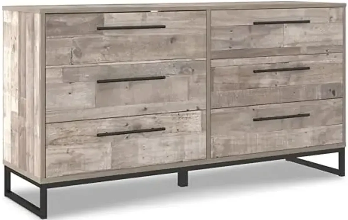 Signature Design by Ashley Neilsville Industrial 6 Drawer Dresser, Butcher Block Gray