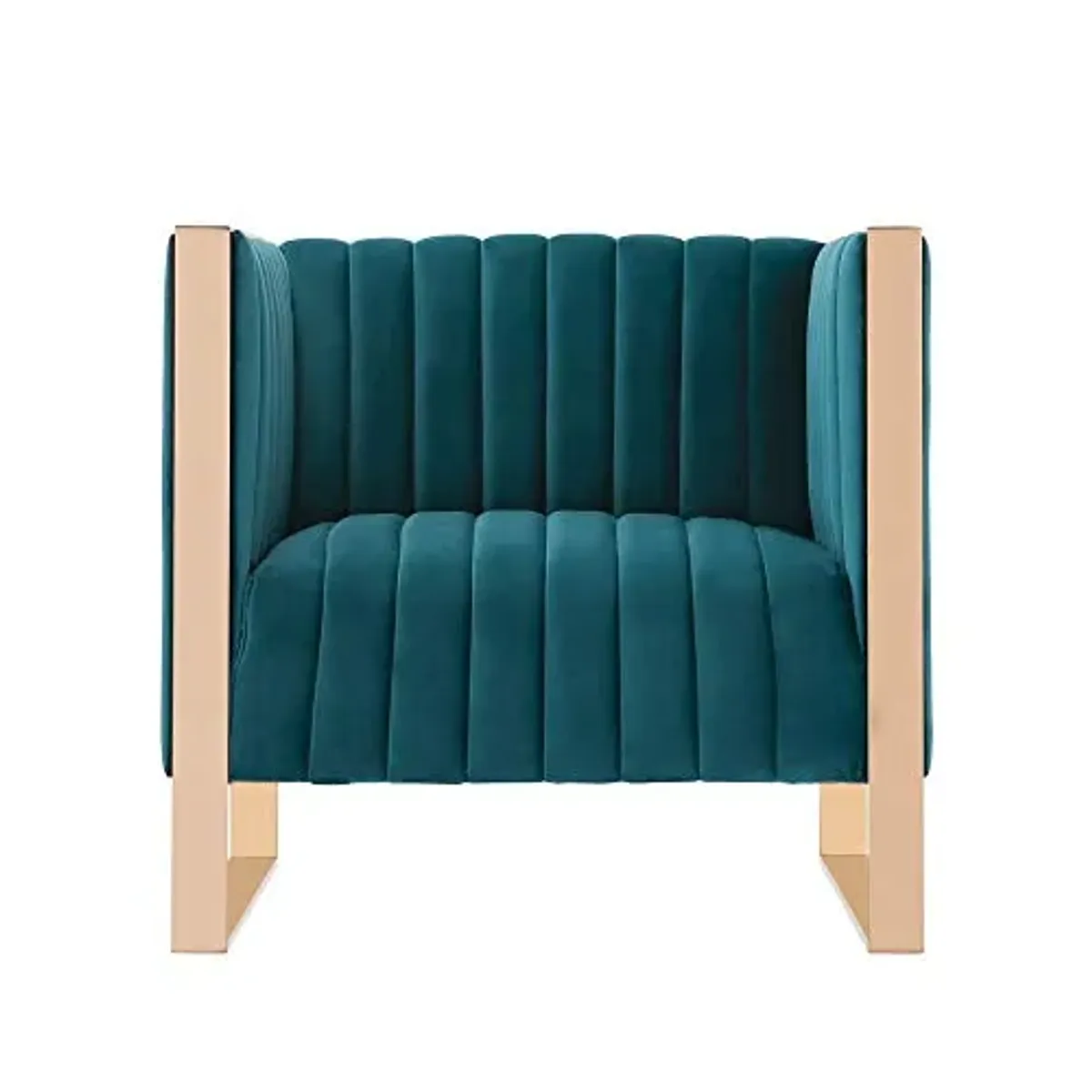 Manhattan Comfort Trillium Velvet Living Room Furniture Set Sofa and Chair, Foam Padded, Button-Tufted Upholstery, Stainless Steel Frame, No Assembly Required, Teal