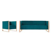 Manhattan Comfort Trillium Mid Century Modern Living Room Velvet Sofa and Armchair Set, 2 Piece, Teal