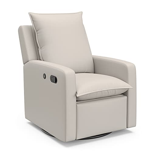 STORKCRAFT Timless Timeless Reclining Glider (Ivory) -USB Charging Port, 360-Degree Metal Swivel Base, Manual Extending Foot Rest, Supportive Cushions, Durable Fabric