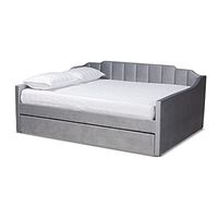 Baxton Studio Lennon Modern and Contemporary Grey Velvet Fabric Upholstered Full Size Daybed with Trundle