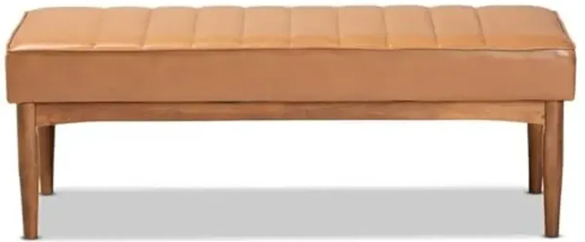 Baxton Studio Daymond Mid-Century Modern Tan Faux Leather Upholstered and Walnut Brown Finished Wood Dining Bench
