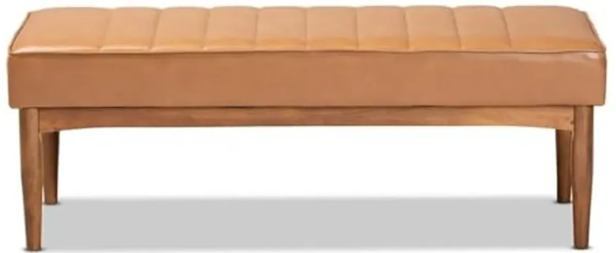 Baxton Studio Daymond Mid-Century Modern Tan Faux Leather Upholstered and Walnut Brown Finished Wood Dining Bench